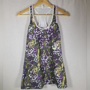 Lululemon Cool Racerback Tank Top Purple Green Leaf Dot Print- Size 6